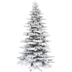 9 ft. Pine Valley Flocked Artificial Christmas Tree, w/ DIY Potential w/ No Lights, Metal Base, Easy to Set up