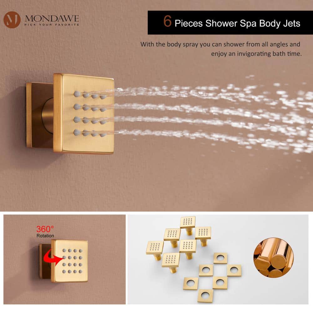 Brushed Gold Wall Mounted Dual Shower System with Digital Display