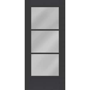 Legacy 36 in. x 80 in. Universal Handing Icon 3L Modern Clear Glass Black Fiberglass Front Door Slab