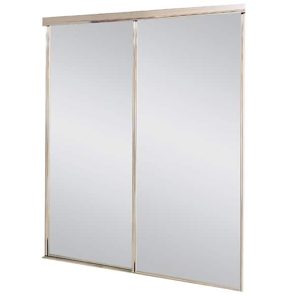 Contractors Wardrobe 48 in. x 81 in. Pacifica Satin Clear Aluminum Frame Mirrored Interior Sliding Closet Door
