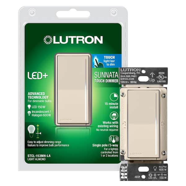 Lutron Sunnata Touch Dimmer Switch, for LED and Incandescent Bulbs, 150W/3 Way or Multi Location, Light Almond (STCL-153M-LA)