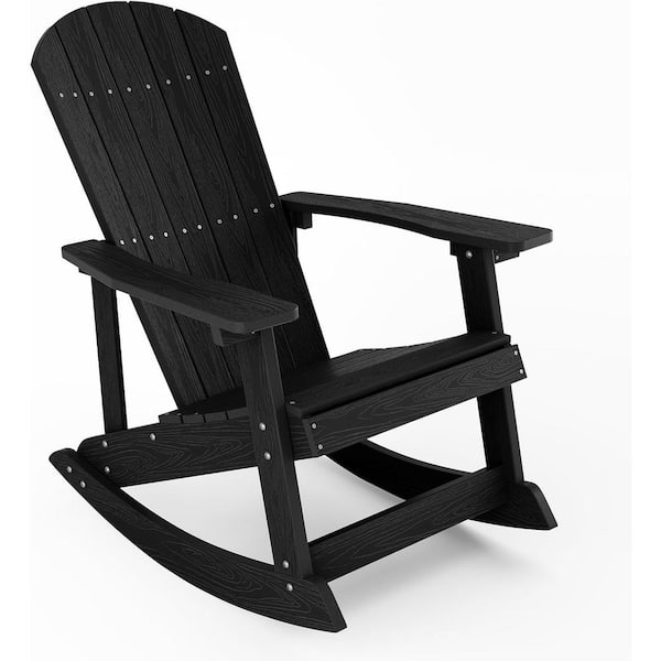 Mximu Black Plastic Oversized Adirondack Patio Outdoor Rocking Chair