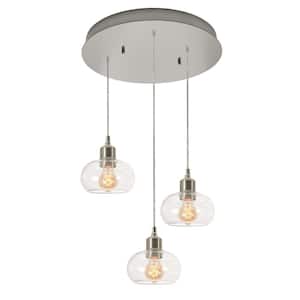 Laney 3-Light Satin Nickel, Clear Shaded Pendant Light with Clear Seeded Glass Shade