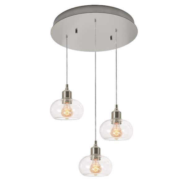 AFX Laney 3-Light Satin Nickel, Clear Shaded Pendant Light with Clear Seeded Glass Shade