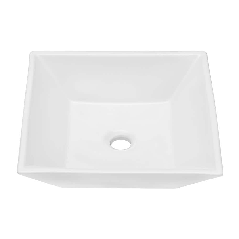 Sinber 16" White Square Ceramic Countertop Bathroom Vessel Sink