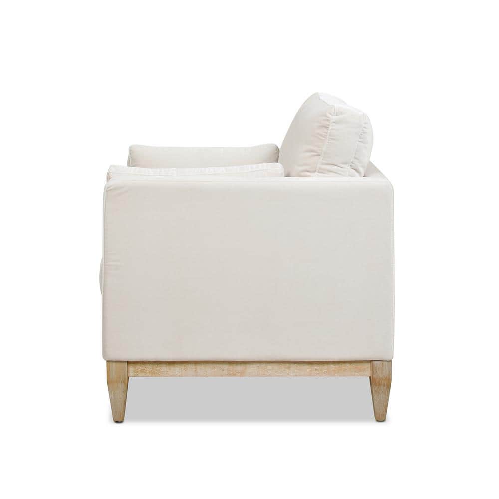 French Beige Velvet Luxe 36" Wood Base Armchair