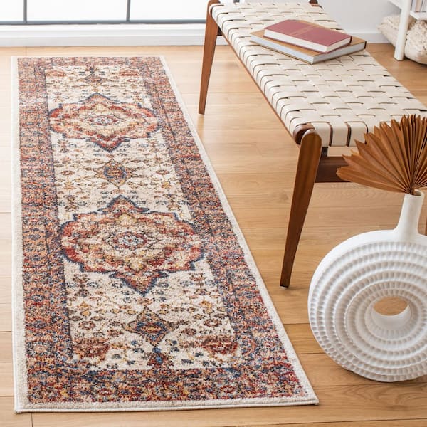 Bijar 3 ft. x 8 ft. Ivory/Rust Border Distressed Medallion Runner Rug