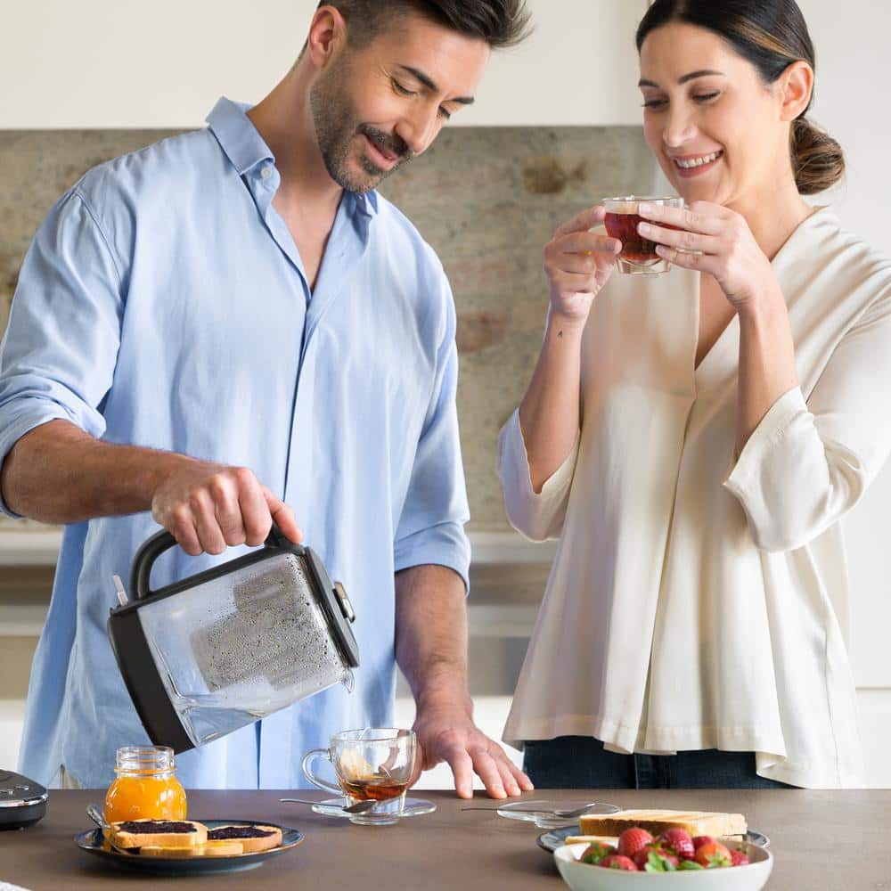 Aqua Optima 1.7L Black Glass Electric Kettle with Filter