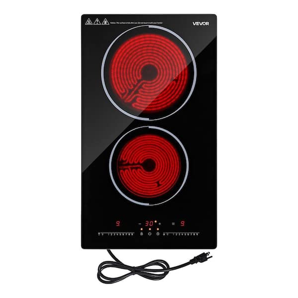20.5 in. 2 Elements Smooth Top Electric Cooktop in Black with 1,800W, 120V, Portable, Built-in, 9 Power Levels