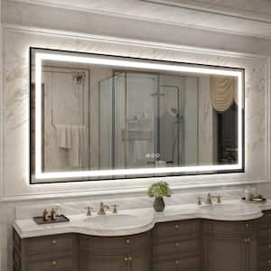 88 in. W x 38 in. H Rectangular Framed Front and Back LED Lighted Anti-Fog Wall Bathroom Vanity Mirror in Tempered Glass