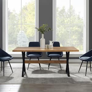 72 in. Rectangle Rustic Oak Solid Wood with Metal Modern Farmhouse Trestle Rectangle Dining Table Seats 6