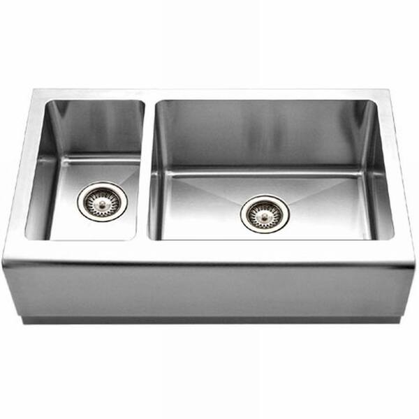 HOUZER Epicure Series Undermount Stainless Steel 33 in. Double Bowl Kitchen Sink