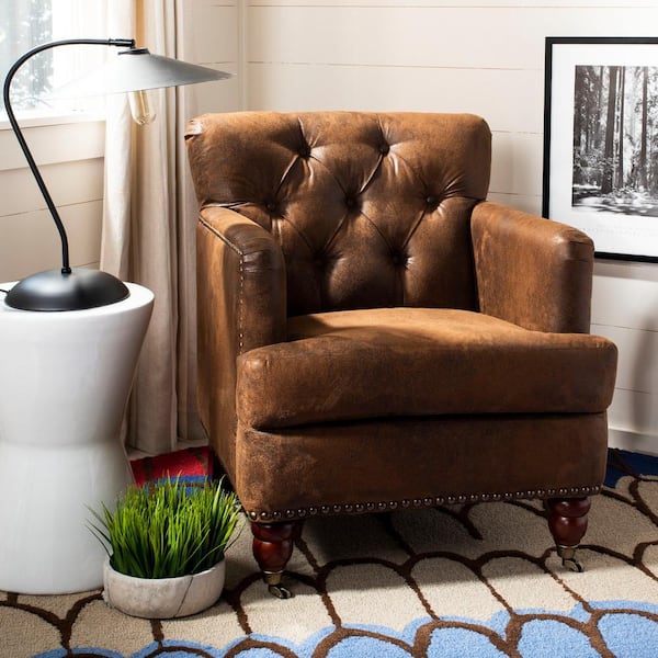 Colin Rustic Brown Leather Arm Chair