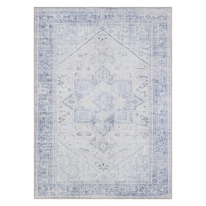 Blue 7 ft. 7 in. x 9 ft. 6 in. Medallion Boho Machine Washable Area Rug