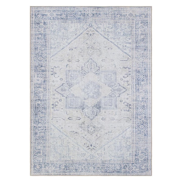 World Rug Gallery Blue 7 ft. 7 in. x 9 ft. 6 in. Medallion Boho Machine Washable Area Rug