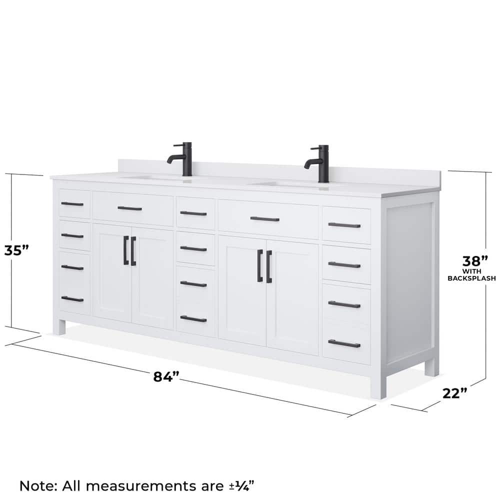 Beckett 84" White Double Bathroom Vanity with Matte Black Hardware