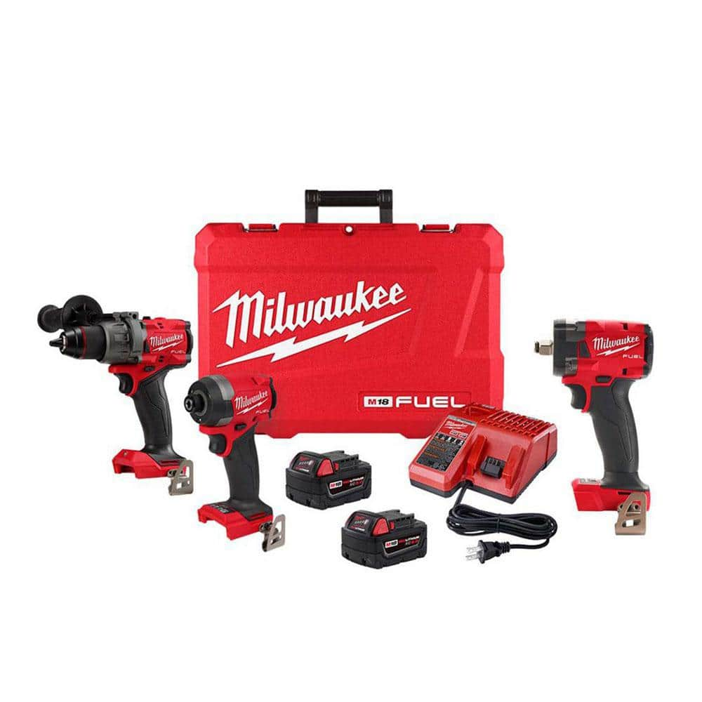 M18 FUEL 18-Volt Lithium-Ion Brushless Cordless Hammer Drill/Impact Driver Combo Kit (2-Tool) with 1/2 in. Impact Wrench -  Milwaukee, 3697-22-2855