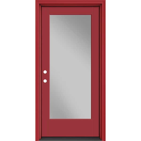 Masonite Performance Door System 36 in. x 80 in. VG Full Lite Right-Hand Inswing Clear Red Smooth Fiberglass Prehung Front Door
