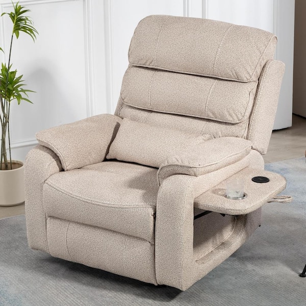 aisword SandWhite Dual OKIN Motor Chenille Recliner Chair with Massage, Heating, Wireless Charging and Cup Holder