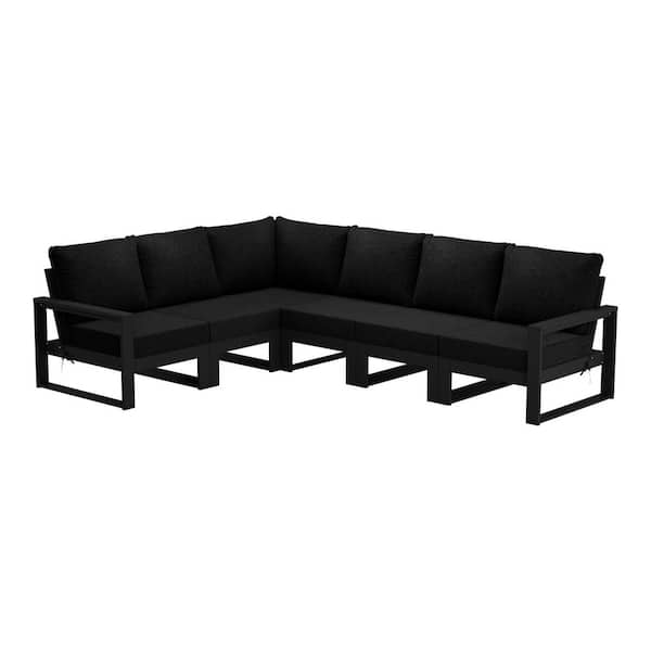 Endless Black Frame 6-Piece All Weather Plastic Outdoor Patio Modular Sectional Set with Black Cushions