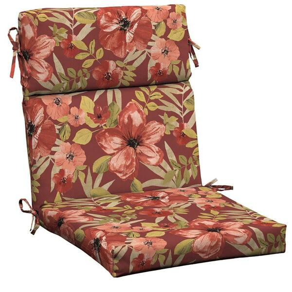 Hampton Bay Chili Tropical Blossom Outdoor Dining Chair Cushion