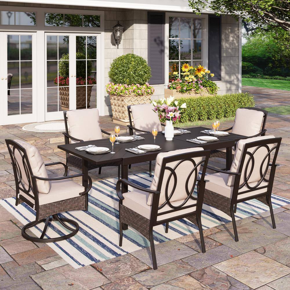 PHI VILLA 7-Piece Metal Patio Outdoor Dining Set with Extendable ...