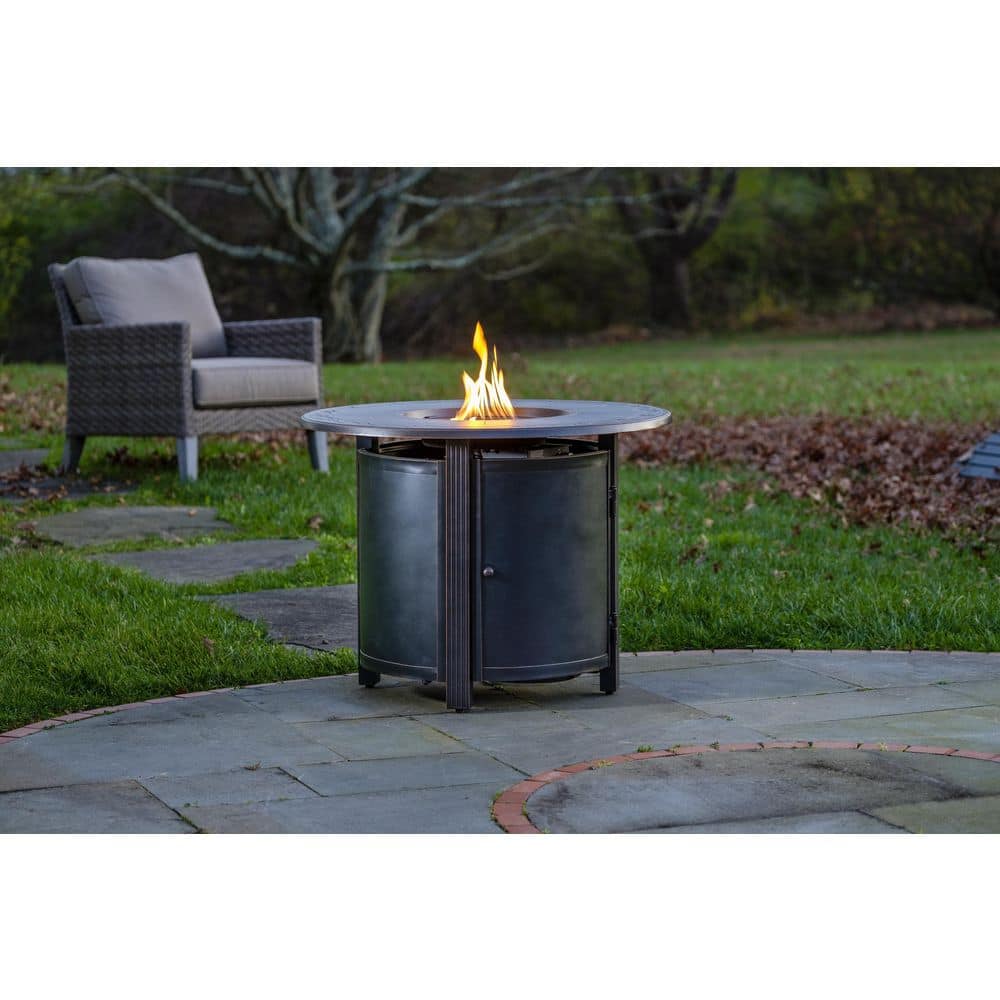 Hartwick 34" Round Black Aluminum Gas Fire Pit Table