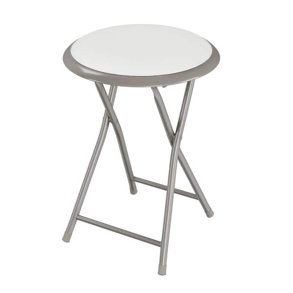 Trademark Home 18 in. White Round Metal Heavy-Duty Padded Folding Bar Stool