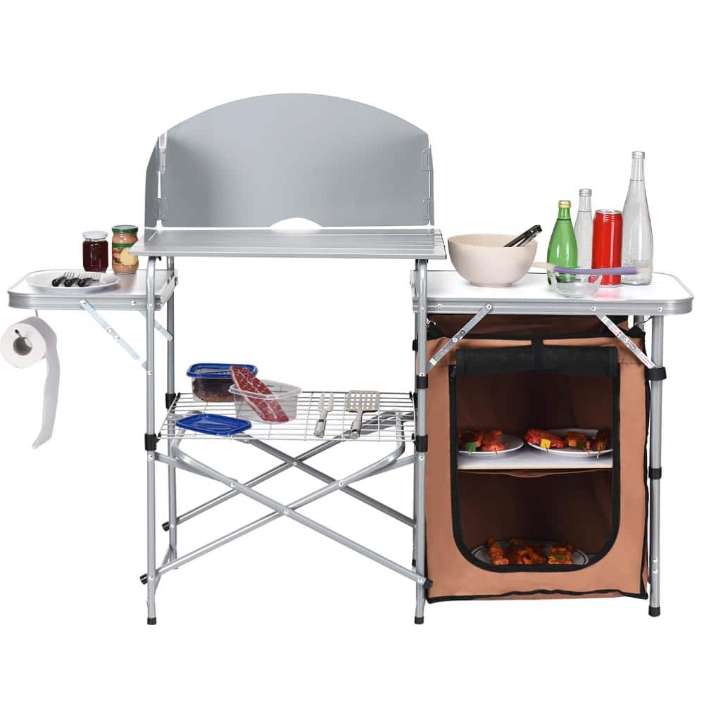 Foldable Outdoor Grill Table with Windscreen Portable BBQ Prep Stand 46 lb. with Side Shelves and Bag price history on PriceWatchPro