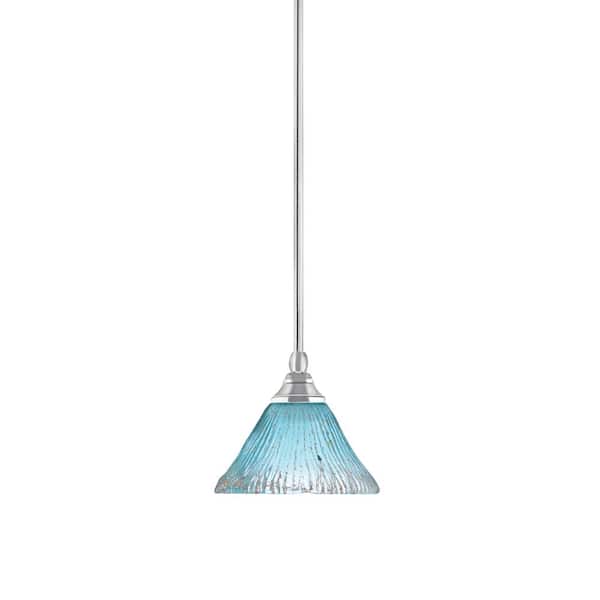 Unbranded Sparta 100-Watt 1-Light Chrome Shaded Pendant Light Mini Pendant with Teal Crystal Glass and No Bulb Included