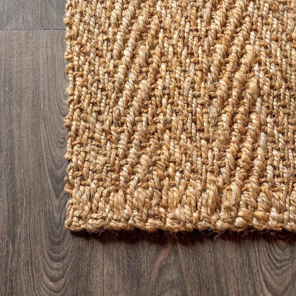 Ivory Herringbone Handwoven Jute 8' x 10' Reversible Area Rug