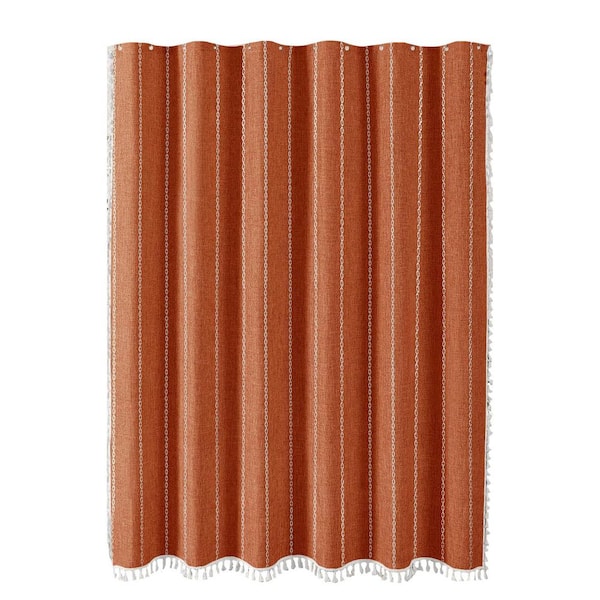 Unbranded Boho Farmhouse Shower Curtain Linen Rustic Striped Fabric with Tassel Water Repellent 72 x 72 Burnt Orange