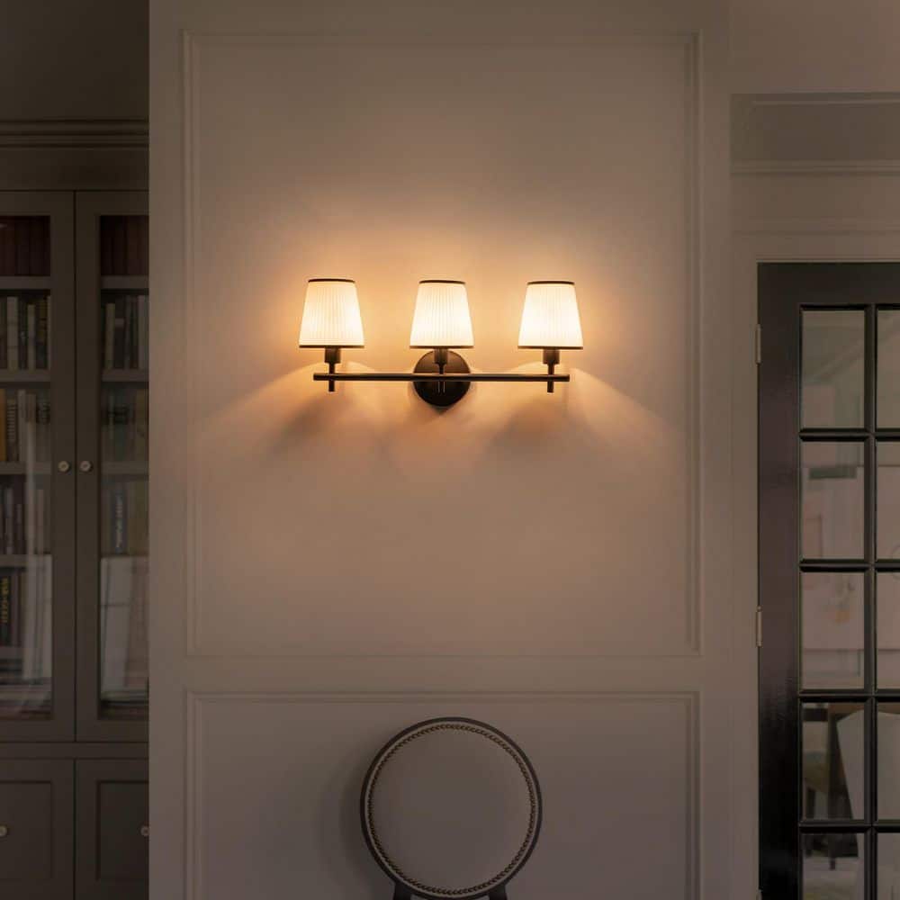 22.24 in. 3-Light Industrial Matte Black Bathroom Vanity Light with White Glass Shades price history on PriceWatchPro