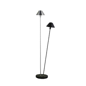 48 in. Nickel Two Lights LED Novelty Floor Lamp With Black And Silver Empire Shade