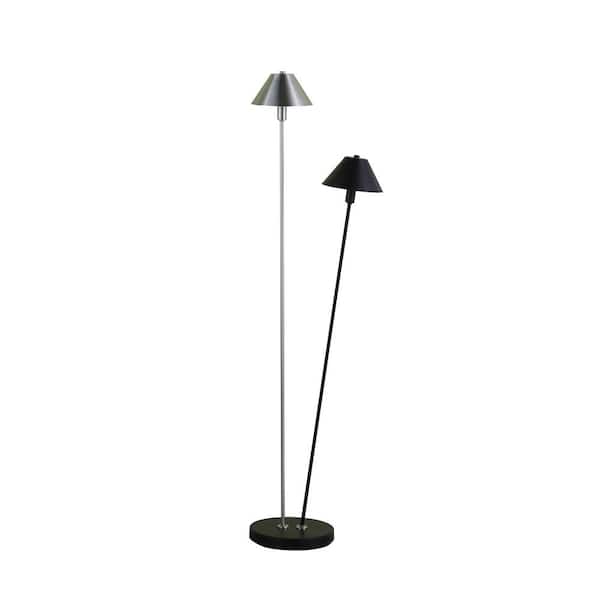 48 in. Nickel 2-Lights LED Novelty Floor Lamp With Black And Silver Empire Shade