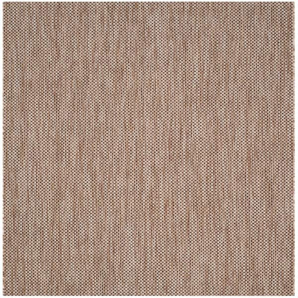 Courtyard Natural/Black 9 ft. x 9 ft. Solid Distressed Indoor/Outdoor Patio  Square Area Rug