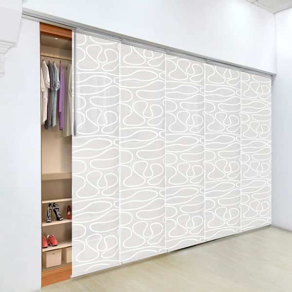 EMOH Swirl 58 in. - 110 in. W x 94 in. L Adjustable 5- Panel Satin Nickel Single Rail Panel Track with 23.5 in. Slates