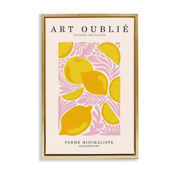 Stupell Industries Lemons on Pink Florals by Incado Gold Floater Frame Food Graphic Art Print 25 in. x 17 in.