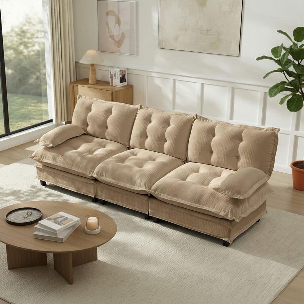 PREM Oversize Modular 107.8 in. Chenille Sectional Sofa Set in. Latte Brown with Deep Seat Comfort and Easy Assembly