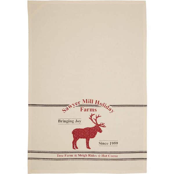 Sawyer Mill Holiday Reindeer And Recipes Unbleached Cotton Muslin Kitchen Tea Towel Set (Set of 3)