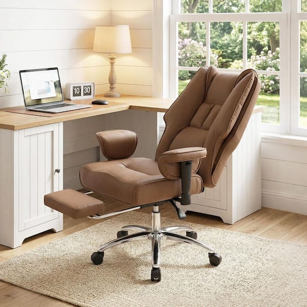 Faux Leather Ergonomic Executive Office Chair in Brown with Foot Rest, Adjustable Armrests,High Back