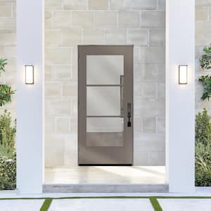 Legacy 32 in. x 80 in. Icon 3 Lite Modern Clear Glass RHOS Kindling Fiberglass Prehung Front Door