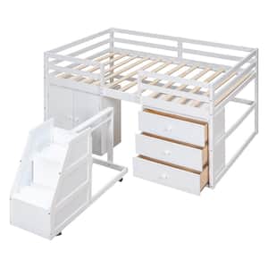 Angel Sar White Wood Full Size Low Loft Bed with Cabinets and Drawers ...