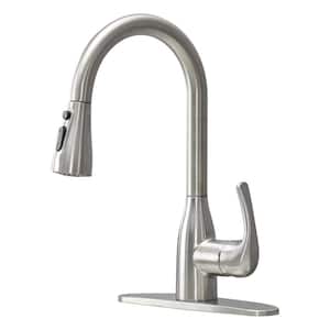 Single Handle Pull Down Sprayer Kitchen Faucet with Deckplate Included in Brushed Nickel