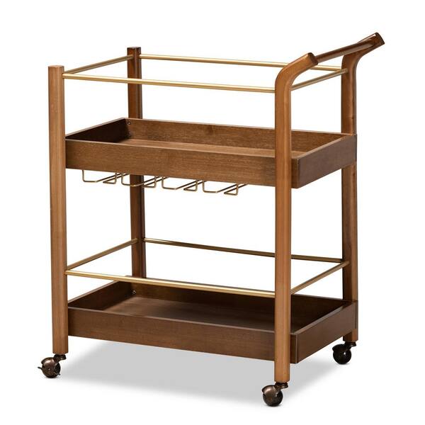 Baxton Studio Tahir Walnut Brown and Dark Bronze Bar Cart 184 9041