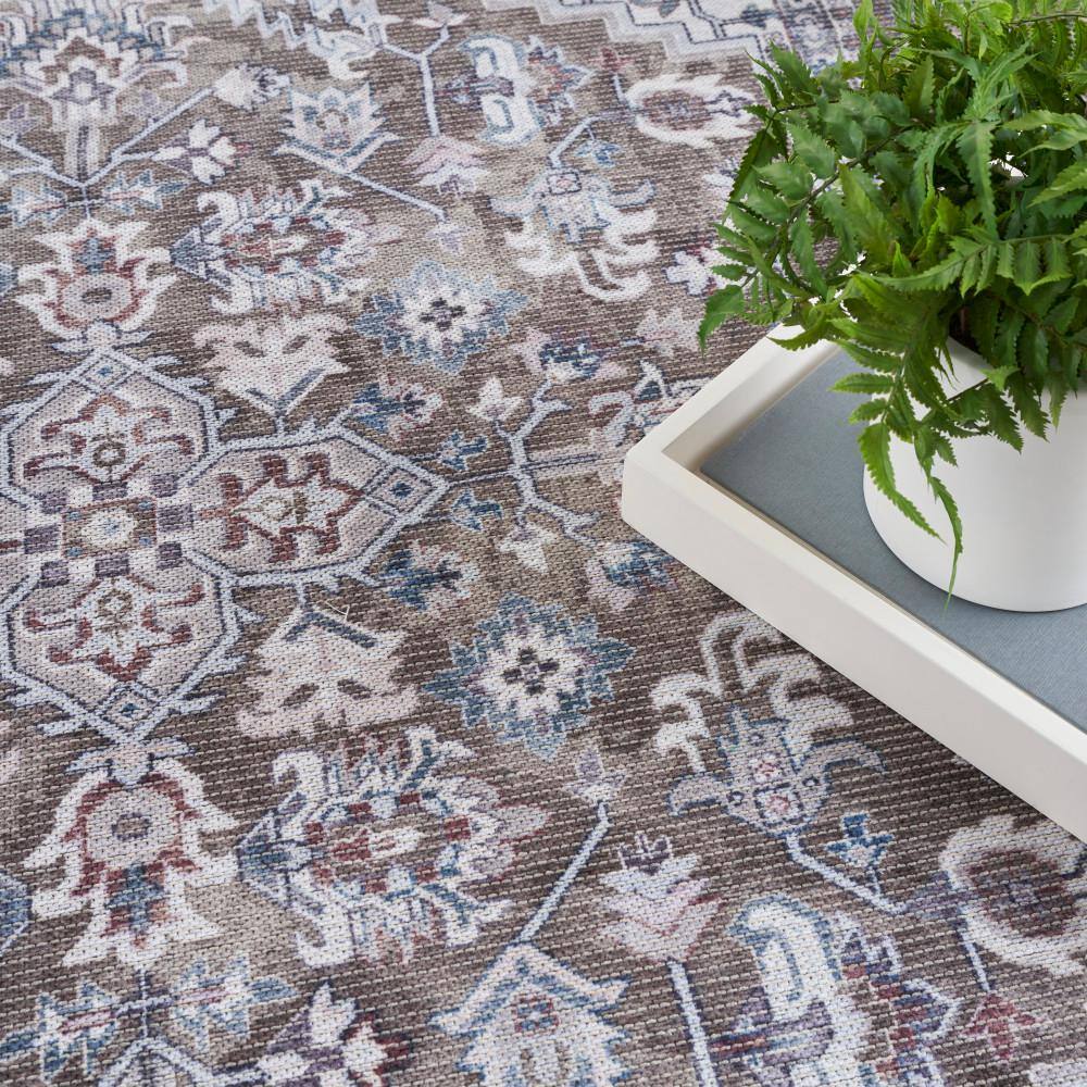 Olive Ivory Floral Cotton Chenille Runner Rug