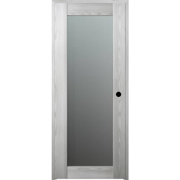 Belldinni 36 in. x 80 in. Vona 207 Left-Hand Frosted Glass Solid Core Ribeira Ash Wood 1-Lite Single Prehung Interior Door