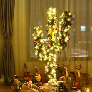 6 ft. Green Pre-Lit LED Cactus Artificial Christmas Tree with 120 Warm White Lights and Ball Ornaments