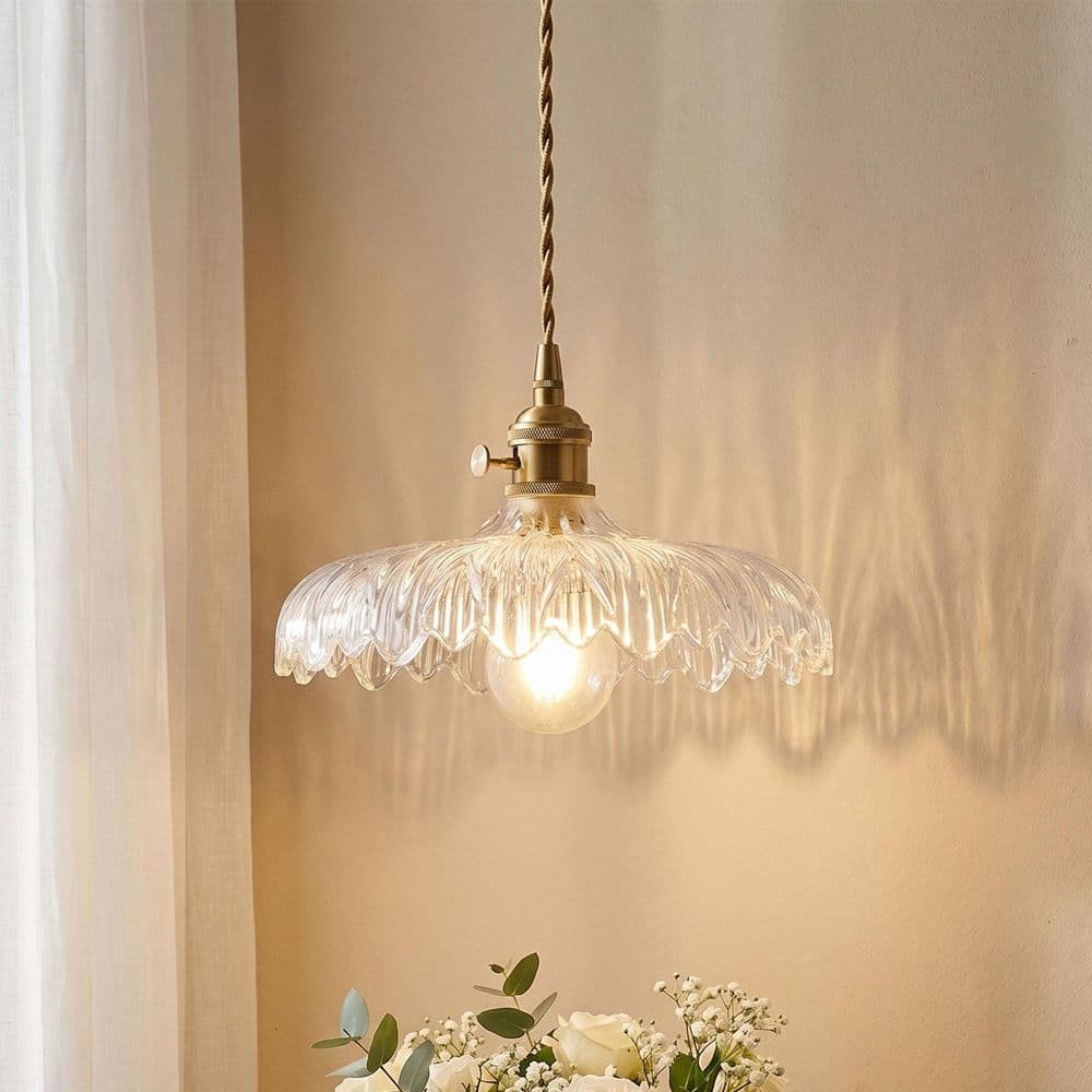 40-Watt 9.65 in. Vintage 1-Light Brushed Brass Mini Pendant Light Kitchen Island Hanging Light with Clear Floral Shade price history on PriceWatchPro