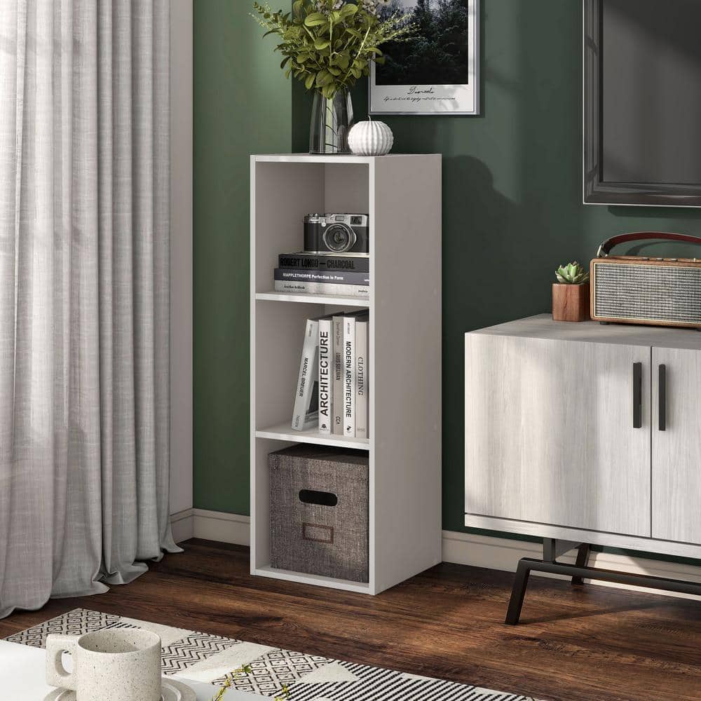 Taupe Grey 3-Shelf Stackable Wood Cube Bookcase